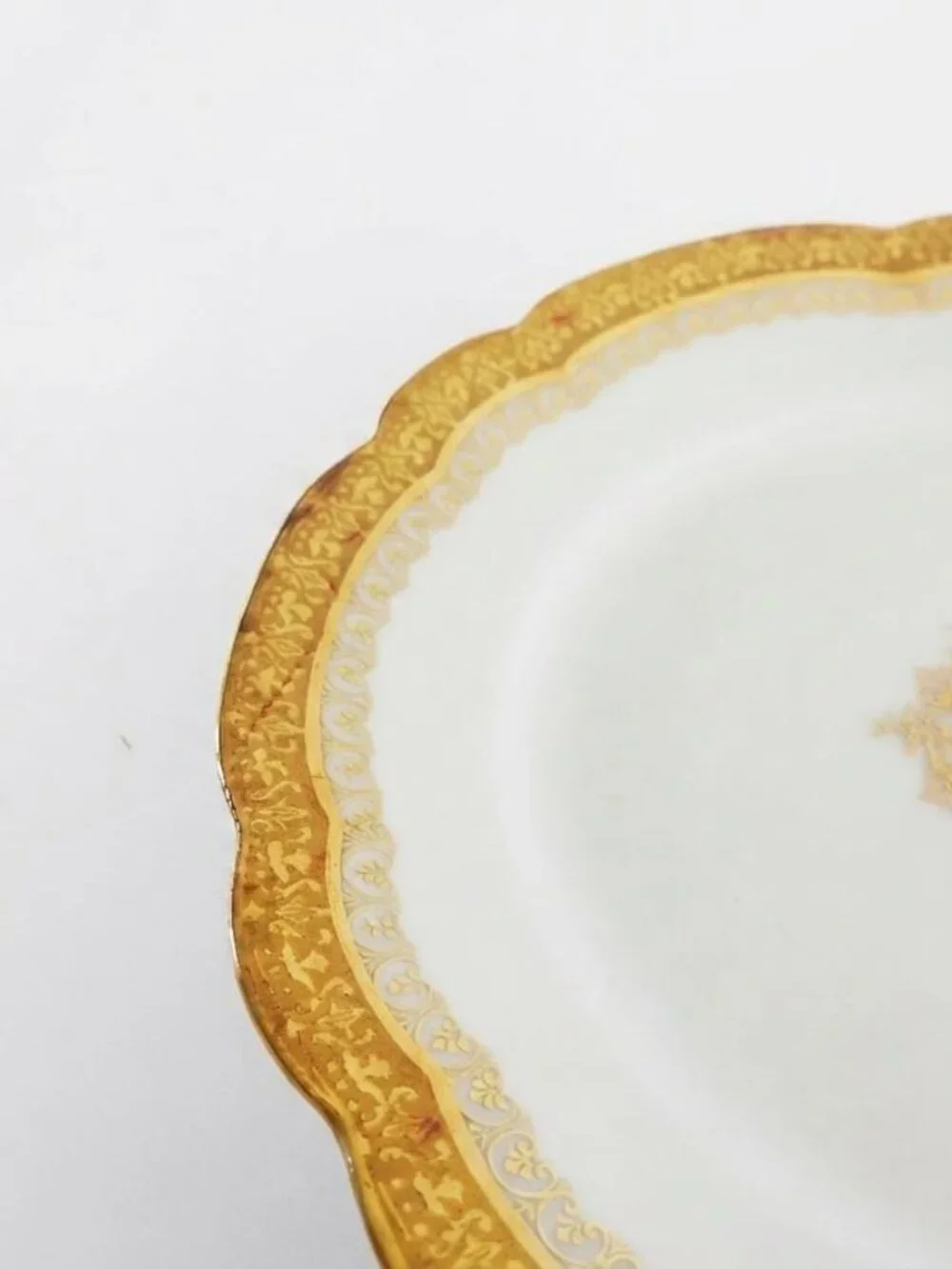Antique Limoges Jean Pouyat Gump’s Gold Snowflake Plates Set of 2 Christmas